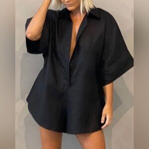 Belle Zeke Linen Button Down Romper - Size L